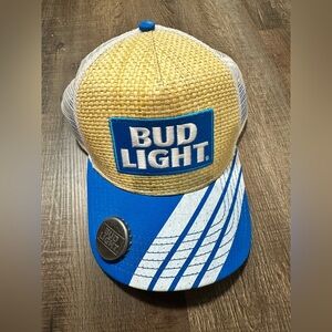 Budweiser Bud Light Blue Cream Trucker Hat with Bottle Opener Adjustable Cap